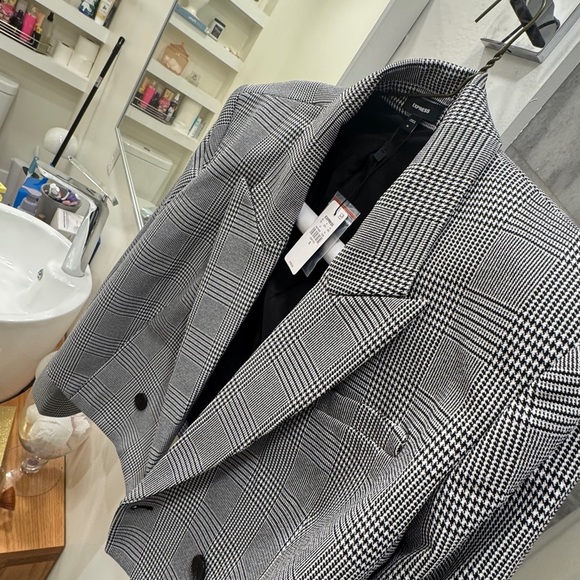 Express Cropped Plaid Woman’s Blazer – Black/White – NWT -Plus Size /XL - Picture 5 of 12